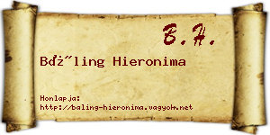Báling Hieronima névjegykártya